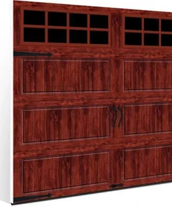 Ideal Door® Designer 9' X 7' Oak Dark Insulated Garage Door With Windows (R-Value 6.5) -SCHLAGE Sales Store 425 4836 angle