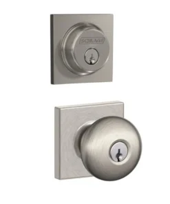 Schlage® Plymouth Satin Nickel Entry Door Knob With Collins Trim And Single Cylinder Door Deadbolt