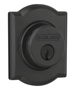 Schlage® Matte Black Single Cylinder Entry Door Deadbolt With Camelot Trim