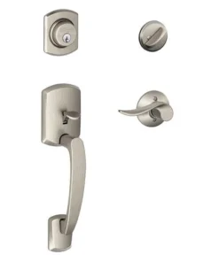 Schlage® Greenwich Satin Nickel Entry Door Lever Handleset And Single Cylinder Door Deadbolt