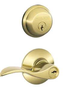 Schlage® Accent Bright Brass Entry Door Lever And Single Cylinder Door Deadbolt