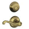 Schlage® Flair Antique Brass Entry Door Lever And Single Cylinder Door Deadbolt -SCHLAGE Sales Store FB50FLA609 EXT SL