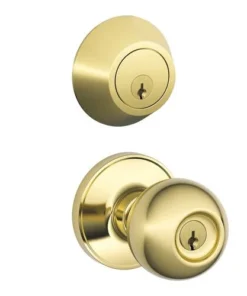 Dexter By Schlage Dexter® By Schlage® Corona Bright Brass Entry Door Knob And Single Cylinder Door Deadbolt